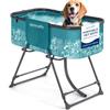 SereneLife Vasca da Bagno Pieghevole per Cani da Interno ed Esterno, Altezza Regolabile 86 cm, Tubo di Scarico e Tasche Portaoggetti, Accessori per Cani, Adatta Anche ad Altri Animali