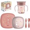 Chicco Set Pappa Svezzamento Kit Con Tazza Ciotola E Piatto Piano Antiscivolo Forchetta E Cucchiaio Rosa 12m+