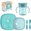 Chicco Set Pappa Svezzamento 12m+ Completo Kit Con Tazza Ciotola E Piatto Piano Antiscivolo Colore Blu