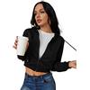 milanpavilion - Felpa corta con cappuccio da donna con zip, con coulisse, felpe con cappuccio casual, top a maniche lunghe, nero, Medium