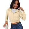 milanpavilion - Felpa corta con cappuccio da donna con zip, con coulisse, felpe con cappuccio casual, top a maniche lunghe, Beige, Small