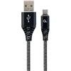 Gembird Cavo Gembird Premium cotton braided Type-C USB charging and data cable,2m, Nero/Bianco [CC-USB2B-AMCM-2M-BW]