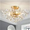 WUZUPS candelabro in cristallo Flushmount lampada a soffitto moderno impianto di illuminazione per camera da letto corridoio bar cucina bagno, H 22,6 cm x L 45 cm, oro, base E14