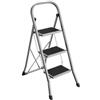 SONGMICS Scaletta, Scala a 3 Gradini, Scaletta Pieghevole, Chiusura di Sicurezza per Piegamento, Facile da Riporre, Portante 150 kg, Grigio Tortora GSL003GY01