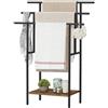 HOOBRO Portasciugamani autoportante alto 100 cm, per bagno, con mensole, asciugamano da bagno oversize per asciugare ed esporre, nero e marrone rustico EBF50LB01