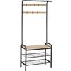 tectake® Appendiabiti da Terra, Mobile Ingresso, Attaccapanni con Panca da Ingresso, Porta Abiti, Armadio Salvaspazio, Ganci Rimovibili - 73,5 x 36 x 184 cm - Legno Industriale Chiaro, Rovere Sonoma
