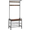 tectake® Appendiabiti da Terra, Mobile Ingresso, Attaccapanni con Panca da Ingresso, Porta Abiti, Armadio Salvaspazio, Ganci Rimovibili - 73,5 x 36 x 184 cm - Legno Industriale Scuro