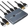 TCNEWCL HDMI KVM Switch 2 porte 4K 60Hz, Commutator Alluminio, Switch KVM USB HDMI per 2 PC condividere 1 Monitor HD e Tastiera, Mouse, Stampante, U-Disk