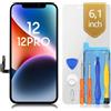 bokman Schermo per iPhone 12, 6,1 LCD di Ricambio Kit Riparazione | FHD LCD touch, utensili, adesivo e pellicola inclusi, True Tone dopo programmazione, A2172/A2402/A2403/A2404