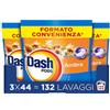 Dash Pods Detersivo Lavatrice In Capsule, 132 Lavaggi (3x44), Ambra, Rimuove le Macchie, Igienizza, Dona Freschezza, Brillantezza Per I Capi