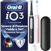 Oral-B iO 3, 2 Spazzolini Elettrici, 2 Testina di Ricambio, Nero e Rosa | 2 Testine di Ricambio per Spazzolino Elettrico Ricaricabile, Custodia Viaggio, Sensore di Pressione, Pulizia Denti Efficace