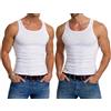 Cocain underwear 2 | 4 | 6 | 10 pezzi Canottiere da uomo a doppia costa, colore bianco, 100% cotone resistente e adatto all'asciugatrice