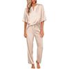 Ekouaer Pigiama Donna Estivo Set Pigiami Due Pezzi Pantaloni in Raso Maniche Corte Scollo V,S-XXL