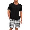 Marvmys Pigiama Uomo Estivi Corto Cotone Leggero Pigiami Due Pezzi Scollo a V Maniche Corte T-Shirt con Tasca sul Pettoe Pantaloncini Mimetici S-3XL