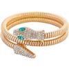 Flongo Bracciale rigido a forma di serpente, da donna, color oro, con zirconia cubica, in acciaio inox, vintage, punk, leggermente regolabile