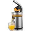 Yabano Spremiagrumi Elettrico - Spremi Arance, Limoni e Pompelmi con Corpo in Acciaio Inox e Contenitore Trasparente, 2 Coni per Arance, Facile da Usare per Succo Fresco a Casa