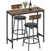 HOMCOM Tavolo Bar con 2 Sgabelli Alti con Schienale, Marrone Rustico | Set Tavolo e Sgabelli da Bar Salvaspazio, Poggiapiedi, Imbottitura Pelle PU, Gambe Metallo Industriale, Cucina Sala da Pranzo