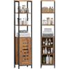 kleankin Mobile Bagno Alto Stretto Soft Close 37x30x167cm Marrone Rustico | Mobiletto Bagno Salvaspazio, Ante a Persiana, 3 Ripiani Aperti, Ripiani Regolabili, per Lavanderia