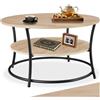 tectake® Tavolino Salotto 80x46cm, Tavolino da Salotto Tondo Basso, Mobile Soggiorno, 2 Ripiani, Mobiletto Salvaspazio da caffè per Camera, Ufficio, Soggiorno, Divano, Stile Industriale - Legno Chiaro
