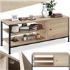tectake® Mobile TV 110x40x45,5cm, Mobile Soggiorno Stile industriale, Ideale TV 50 pollici, Home Theater 2 ripiani Aperti e 1 Scomparto con Porta, Fori per Cavi Televisore, Mobiletto - Legno Chiaro