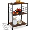 tectake® Carrello Cucina 65,5x45,5x88,5cm, Carrello con Ruote 3 ripiani, Scaffale Salvaspazio Microonde, Organizer Cucina Portaoggetti con Ganci, per Casa e Dispensa, Stile Industriale - Legno Scuro