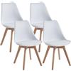 DEWINNER Set di 4 Sedie da Sala da Pranzo,Sedie Imbottite per Sala da Pranzo Con Gambe in Legno,Sedie da Pranzo Moderne,Sedia Ergonomica con Cuscino Integrato,Sedie da Cucina Scandinave,Bianco