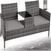 tectake® Panchina da Giardino in Polyrattan con Tavolino Integrato, 133x63x84 cm, Resistente Intemperie, Cuscino Seduta 6 cm, Set Panca da Giardino per 2, per Veranda, Balcone - Grigio/Grigio Chiaro