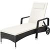 tectake® Lettino Poly Rattan Arredo Esterno Giardino, Sdraio Prendisole, Sdraio da Giardino, Terrazzo, Balcone, Sdraio piscina, Ruote Gommate, Arredo Interno Divano Sedia - Nero