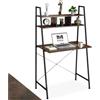 tectake® Scrivania Salvaspazio con Ripiani, Tavolo da Ufficio, Struttura in Metallo, Scrivanie Design Moderno, Tavolo PC, Scrivania Gaming con 3 Scomparti - 85,5x46,5x140 cm - Industriale Legno Scuro