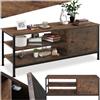 tectake® Mobile TV 110x40x45,5cm, Mobile Soggiorno Stile industriale, Ideale TV 50 pollici, Home Theater 2 ripiani Aperti e 1 Scomparto con Porta, Fori per Cavi Televisore, Mobiletto - Legno Scuro