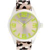 Oozoo Orologio da donna C0902, cassa in metallo argentato, quadrante color tortora, cinturino leopardato, movimento al quarzo giapponese, vetro minerale, 46 mm