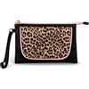 Braccialini Milly Compatta ma capiente, questa pochette misura M in nylon unisce praticità e stile in un design essenziale. Il nero è illuminato dal pannello stampa leopardata e dai profili rosa a