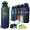 Motswedi Borraccia Termica 750ml, Acciaio Inox, Bottiglia Termica, a Prova di Perdite, Borracce Termiche, 6 cannucce, Freddo 24h Caldo 12h, per Sport, Palestra, Ciclismo, Verde & Blu