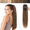 SEGO Coda Capelli Extension Veri Clip Pinza Coda di Cavallo Ponytail Remy Human Hair Lisci Fascia Unica 55cm 120g # Castano Cioccolato