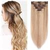 SEGO Extension Capelli Veri Clip Biondi Meches Lisci Naturali 50cm 8 Fasce Volumizzante Double Weft 100% Remy Human Hair Umani 150g #18P613 Biondo Cenere mix Biondo Chiarissimo