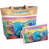 D&Vlab Kit Borsa e Pochette da Spiaggia Mare da Donna in tela iuta Personalizzabili con Nome, Shopper Grande e Borsello Estivi Beach Tote Bag Viaggi Shopping, PESCI