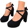 Generico Décolleté Donna Cinturino alla Caviglia Tacco Largo Punta Tonda Plateau Effetto Camoscio Scarpe Eleganti Comode per Festa Oktoberfest Cerimonia Sera Tempo Libero, Black, 37