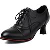 Lizoleor Francesine Donna Tacco Gattino Tacco Medio Punta Rotonda Decollete Chiuse Stringate Oxford retrò Nero Numero 38 EU/39CN