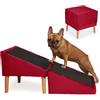 Velora Home&Living VELORA H&L Rampa per Cani Rosso - 2 in 1 Pouf e Rampa, Scaletta Pieghevole per Divano, Struttura in Legno Robusta, Rivestimento in Velluto, Superficie Antiscivolo per Cani e Gatti
