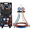 VEVOR Kit Manometro Ricarica del Refrigerante per Aria Condizionata Auto con Custodia Portatile, Manometro Indicatore a 4 Vie per Sistema Aria Condizionata per Auto Casa R134a R404A R1234yf R22