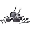 Amazon Basics Set di pentole e padelle antiaderenti in Vetroceramica Amazon Basics, composto da 15 pezzi, con coperchi e accessori, fondo a spirale, maniglie ergonomiche, adatto per fornelli a gas, elettrici e in vetroVetroceramica, colore nero