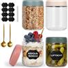 BASVII | 4 Barattoli Vetro con Coperchio Ermetici da 500ml | Set Completo con Cucchiaio, Etichette e Penna | Per Sottaceti, Marmellate, Insalate e Meal Prep