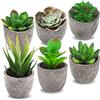 Frasheng 6 Pezzi di Piante Artificiali Succulente in Vaso, Finte,Mini piante grasse,per la decorazione dell'ufficio domestico,Verde