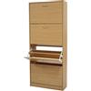 BAKAJI Scarpiera Portascarpe in Legno MDF con 4 Ante Porta Scarpe a Ribalta Maniglie in Metallo Doppia Profondità Dimensioni Compatte Slim 63 x 24 x 150 cm Salvaspazio Ingresso Casa (Quercia)