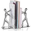 Winterworm Coppia di fermalibri a forma di lottatore di kung fu, decorativi, alla moda e creativi, in acciaio inossidabile per casa, uffici, librerie, decorazione, regali di compleanno Silver
