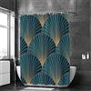 Kuizee Tenda da doccia per bagno, 152 x 182 cm, con 12 ganci, elementi dorati, blu, stile Art Déco, in poliestere, impermeabile, decorazione in tessuto, facile da installare