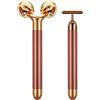 Beauty Bar 2 in 1 24k Golden Pulse - Massaggiatore facciale elettrico, rullo 3D a forma di T e massaggiatore a rullo facciale a forma di T, strumenti per la cura della pelle
