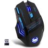 zelotes Mouse Wireless Gaming,4800 DPI con 7 Pulsanti,2,4 GHz con 2,4 GHz Con Mini Ricevitore USB, Mouse Ergonomico Senza Fili Ottico per PC,Laptop,Mac,Nero