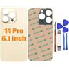 Peixiong Cover posteriore 14 Pro, ricambio per vetro posteriore per iPhone 14 Pro, ricambio della copertura in vetro posteriore con kit di attrezzi di riparazione (oro)