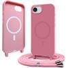 Bigcousin Magnetica Cover con Cordino per iPhone 17e (2026) / iPhone 16e,[Compatibile con MagSafe], Cover in Silicone, Regolabile Cordino da Collo Nylon Catena Collana Tracolla,Rosa